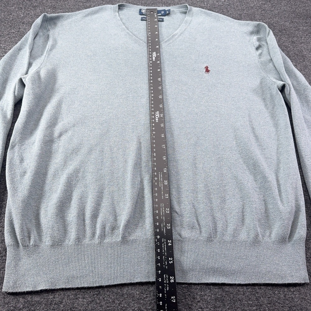 Polo Ralph Lauren Blue Gray Seafoam V-Neck Sweater Pima Cotton Logo Men's Large - Picture 3 of 7